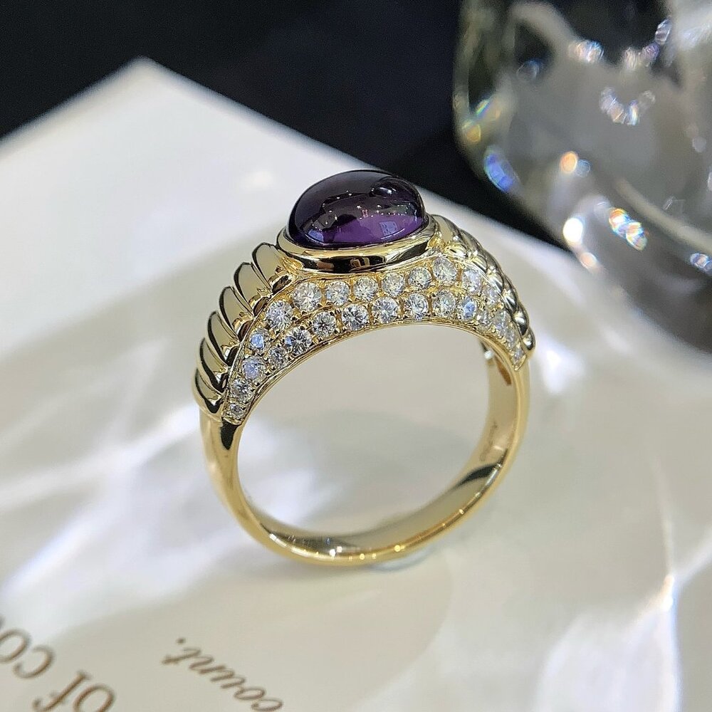 Oval Ruby Cabochon Ring With Diamond Accents, Vin… - image 8